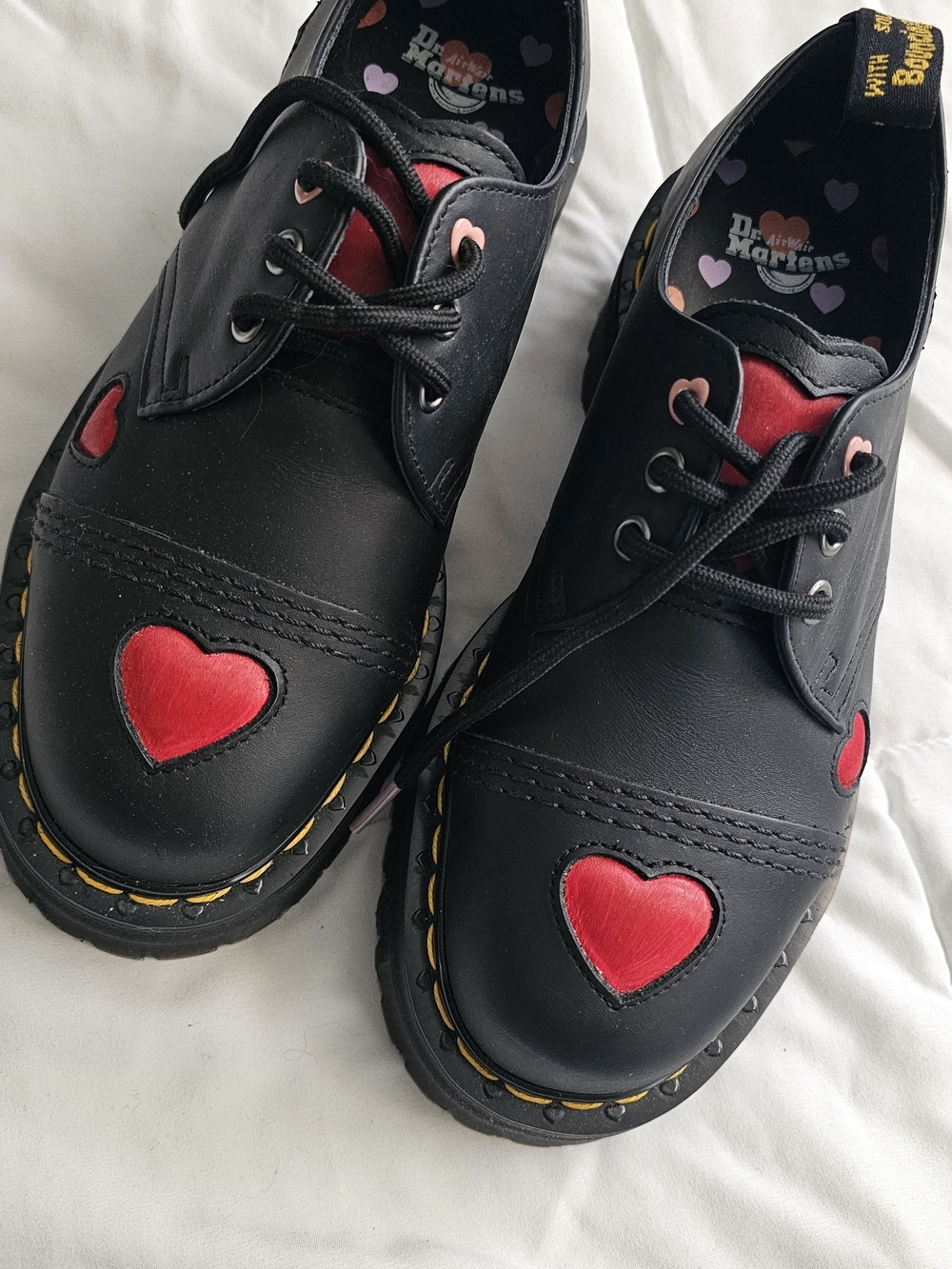 Dr. Martens Black Leather Shoes with Multicolor Heart Insole